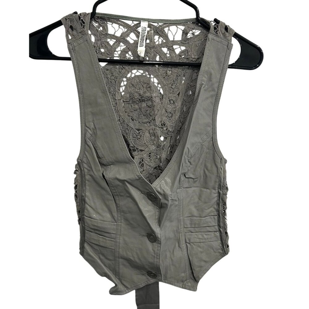 Monoreno Lace Button Vest Gray Size L Back Detail